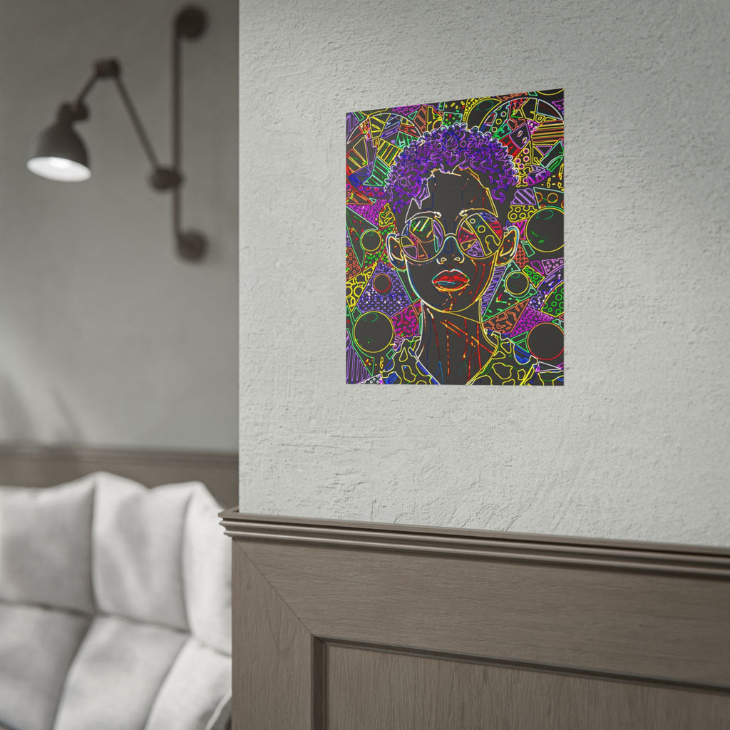 Afrofuturist Neon Portrait Poster