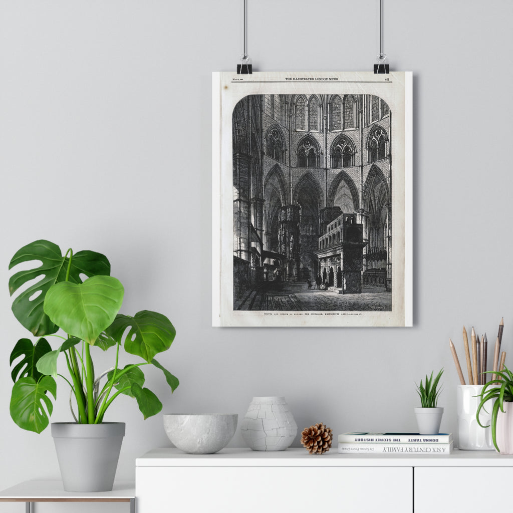 Gothic Cathedral Interior Vintage Engraving Paper Poster