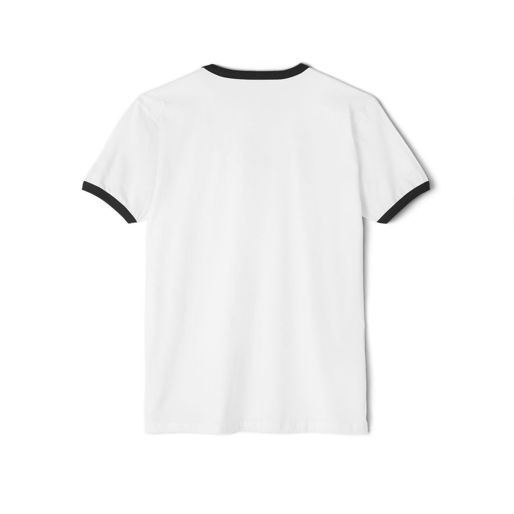 Cat Portrait Ringer Tee — Stylized Stripe-Faced Cat Graphic T-Shirt
