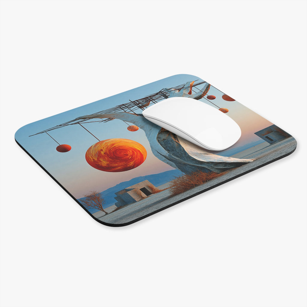 Surreal Desert Tree Mouse Pad — Floating Orbs Art Desk Mat