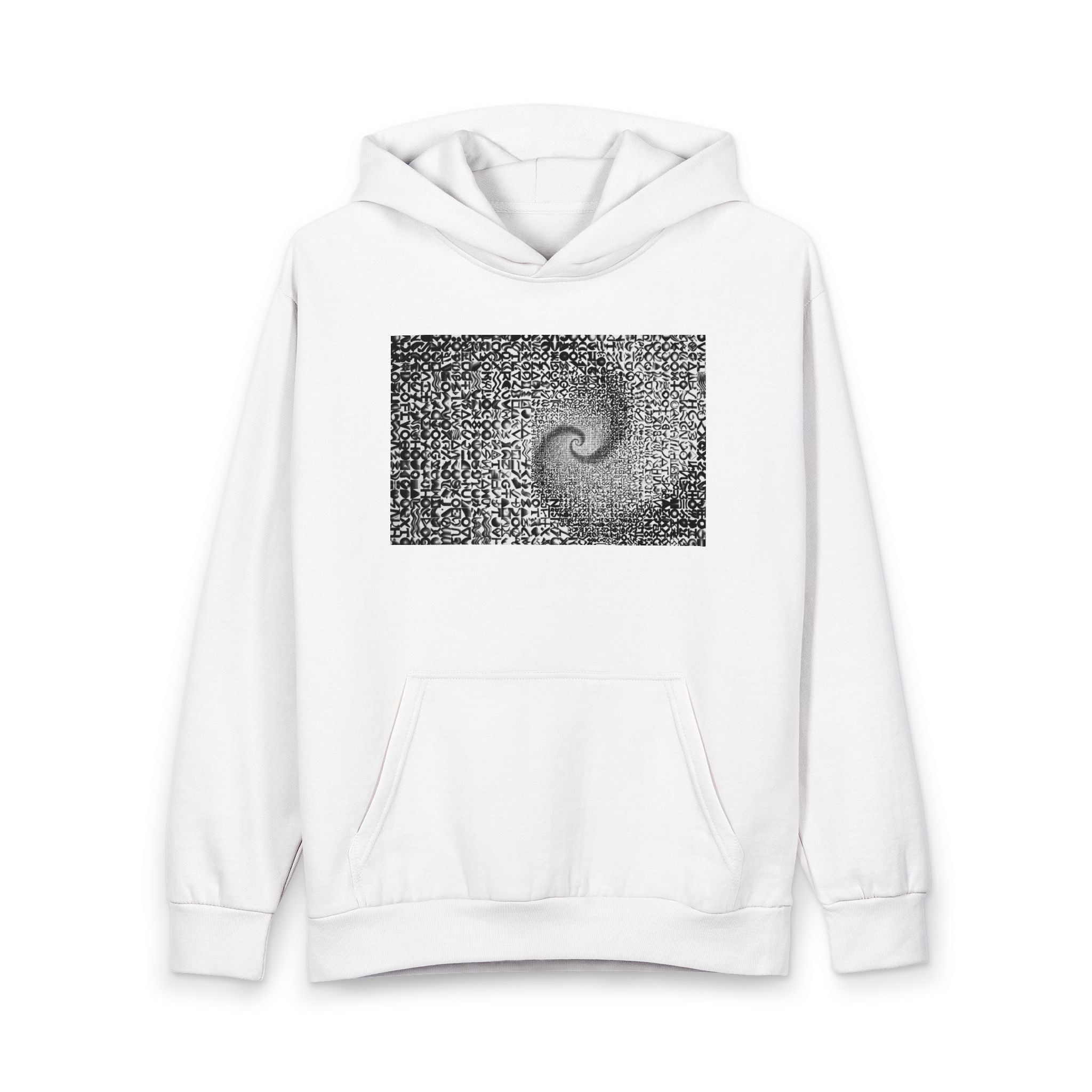 Spiral Pixel Art Hoodie — Monochrome Swirl Graphic Pullover