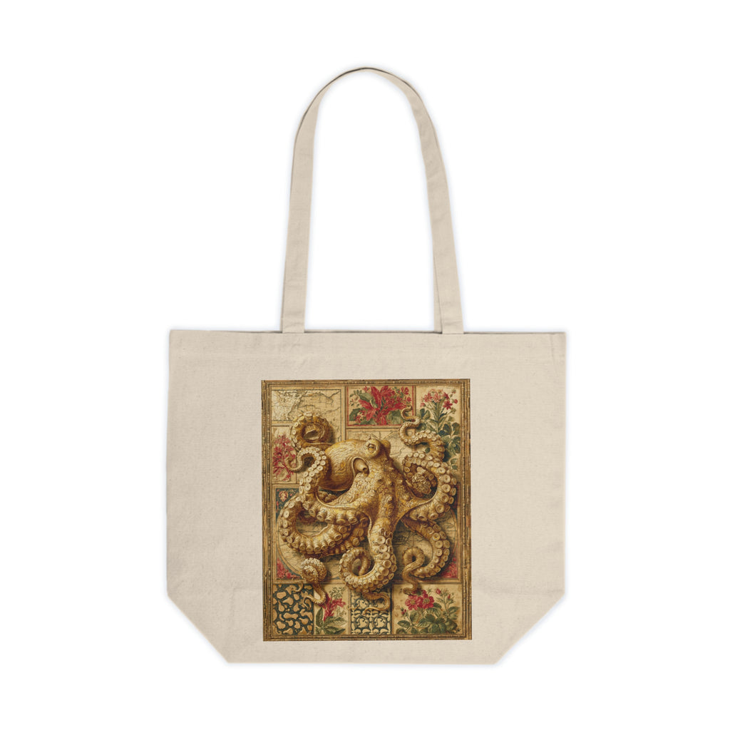 Octopus Vintage Art Canvas Tote - Nautical Sea Creature Shopping Bag