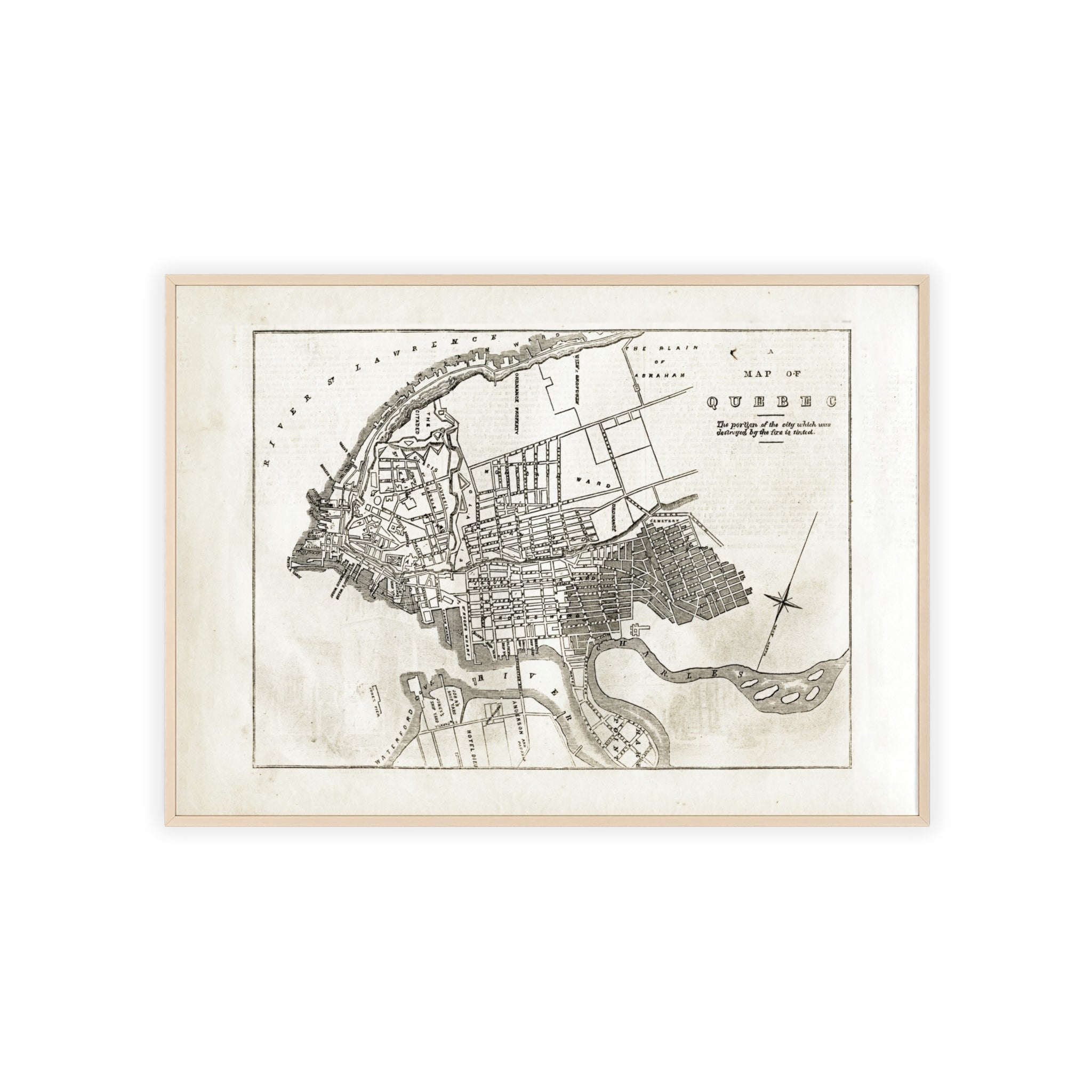 Map of QUEBEC. Vintage City Map Poster with Wooden Frame — Antique Style Wall Art