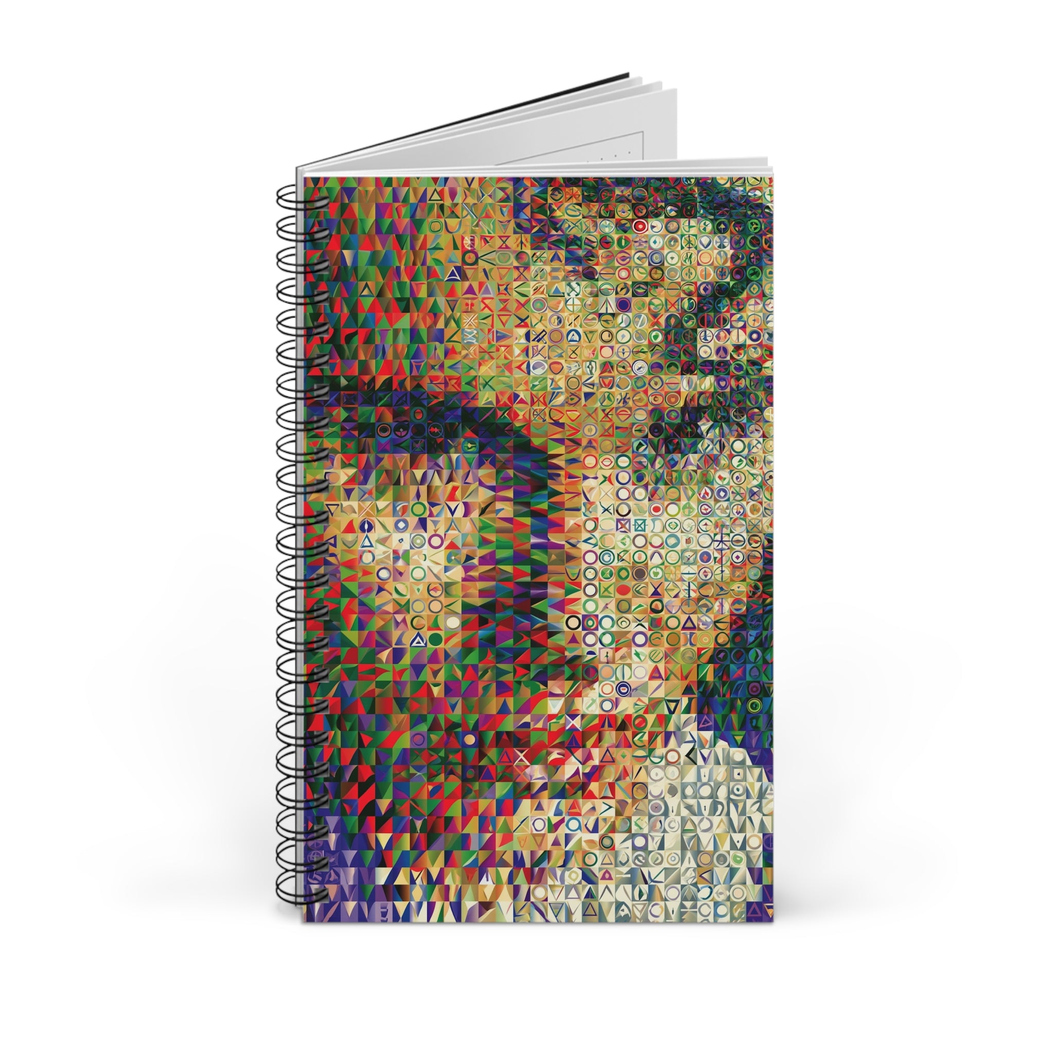 Abstract Mosaic Face Spiral Journal — Colorful Geometric Art Notebook