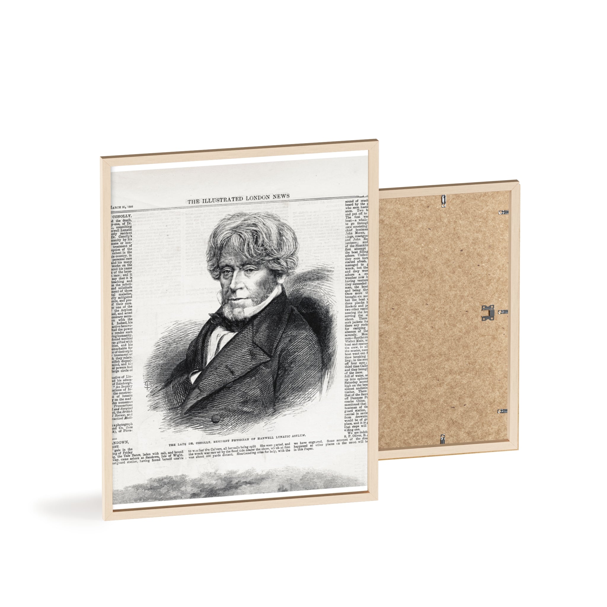 Dr. Conolly, Resident Physician of Hanwell Lunatic Asylum. Framed Vintage Portrait Print — Antique Newspaper Illustration Poster