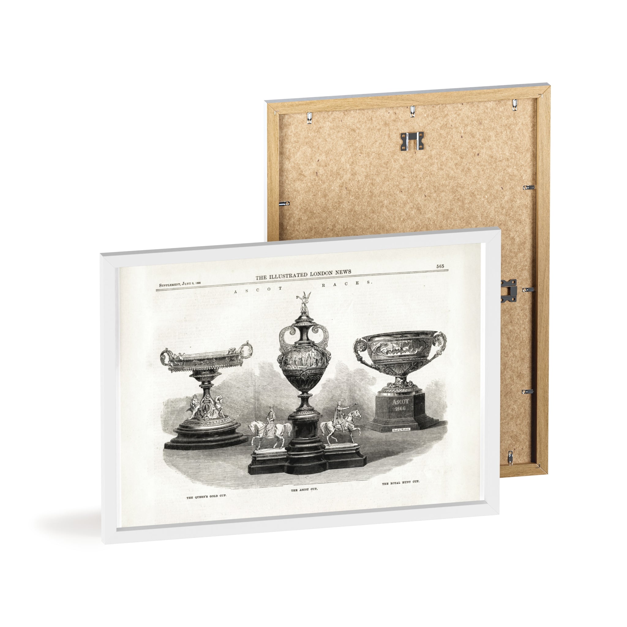 The ASCOT Races. Vintage Trophy Engraving Poster with Wooden Frame