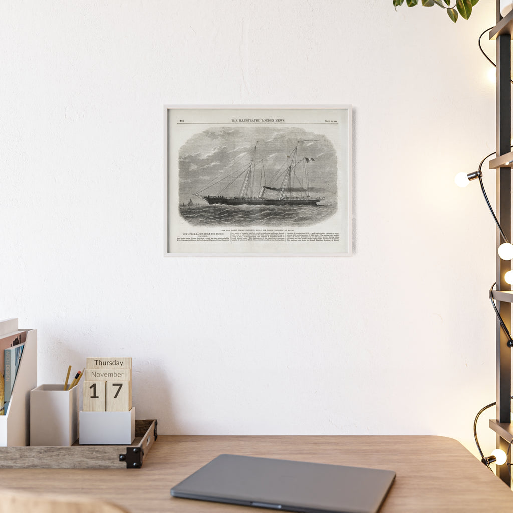 The New Yacht JEROME NAPOLEON, Built for Prince NAPOLEAN at Havre. Framed Vintage Ship Print Poster — Nautical Wall Art with Wooden Frame