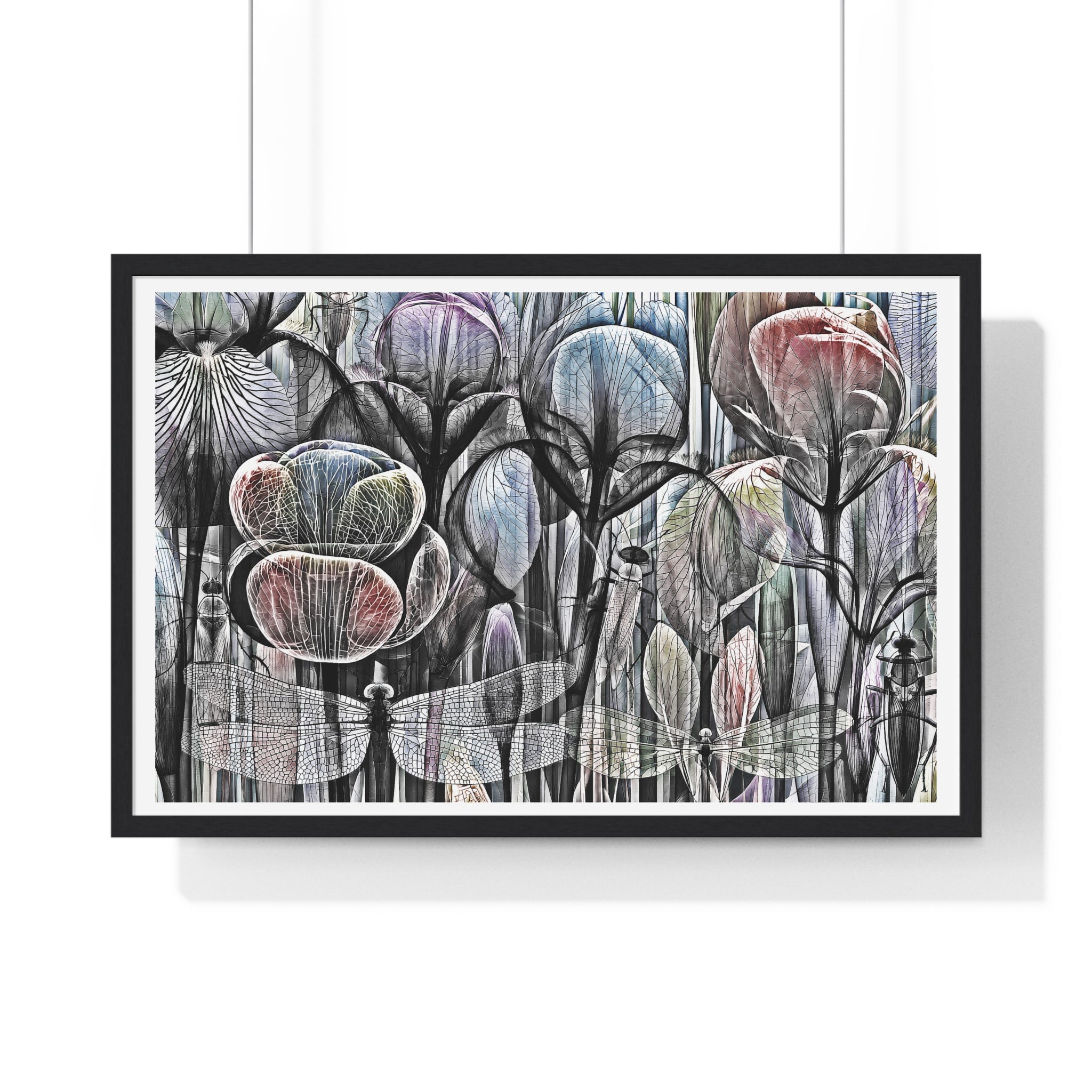 Framed Poster — Dreamy Botanical Dragonfly Art Print