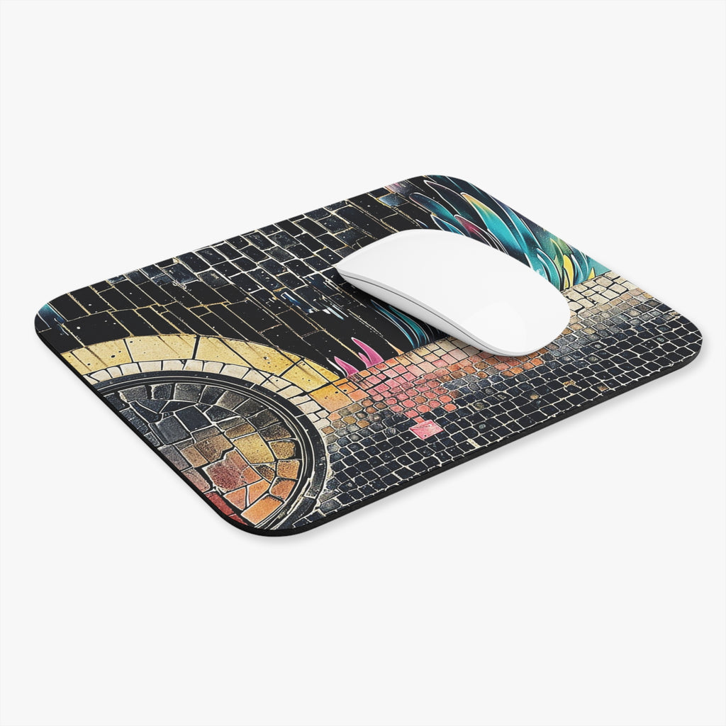 Abstract Mosaic Mouse Pad — Colorful Feathered Tile Art Desk Mat