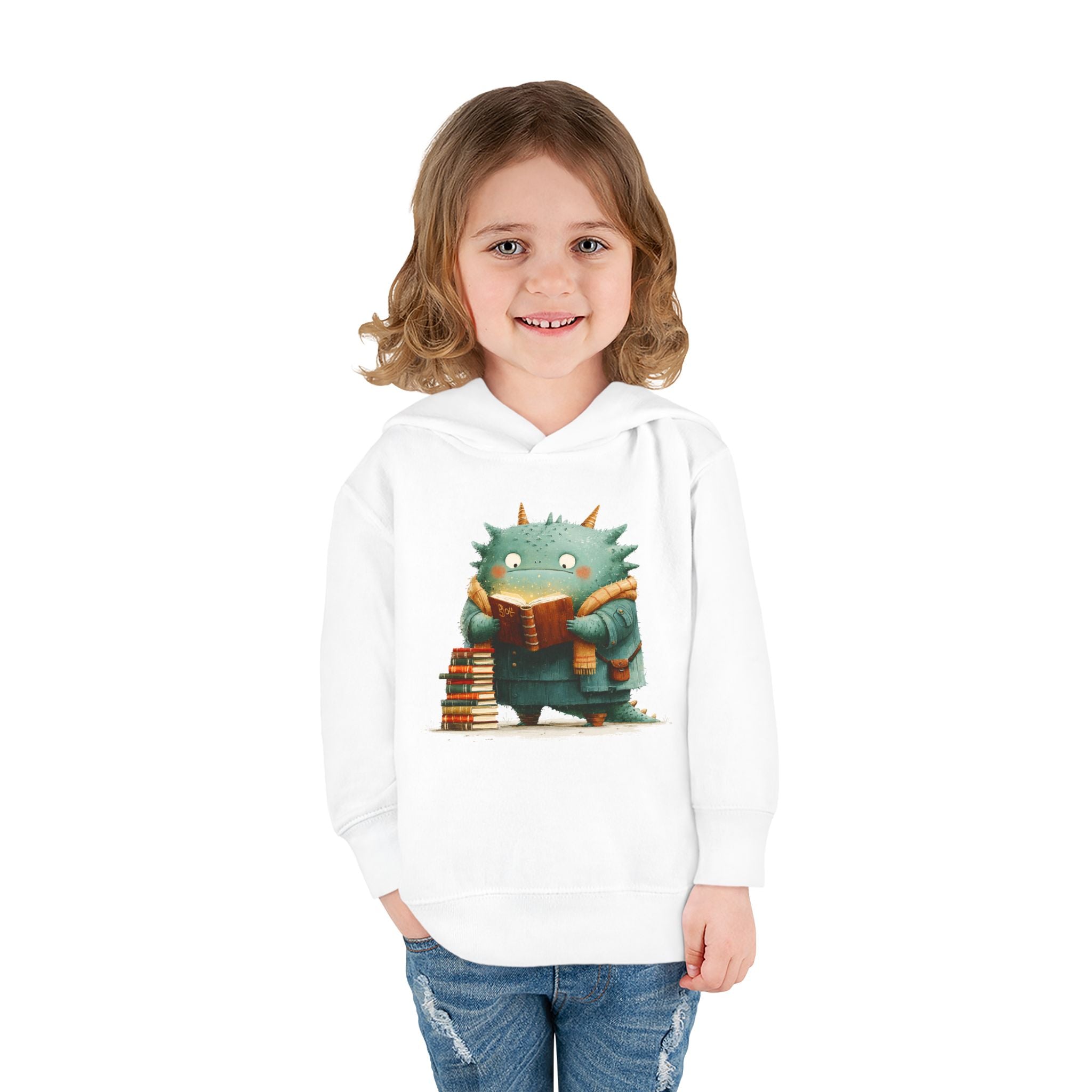 Toddler Hoodie — Cute Reading Monster Graphic Pullover