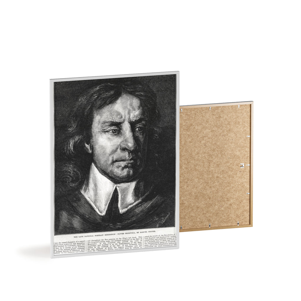 OLIVER CROMWELL. Historical Portrait Poster with Wooden Frame — Vintage Chalk-Style Print