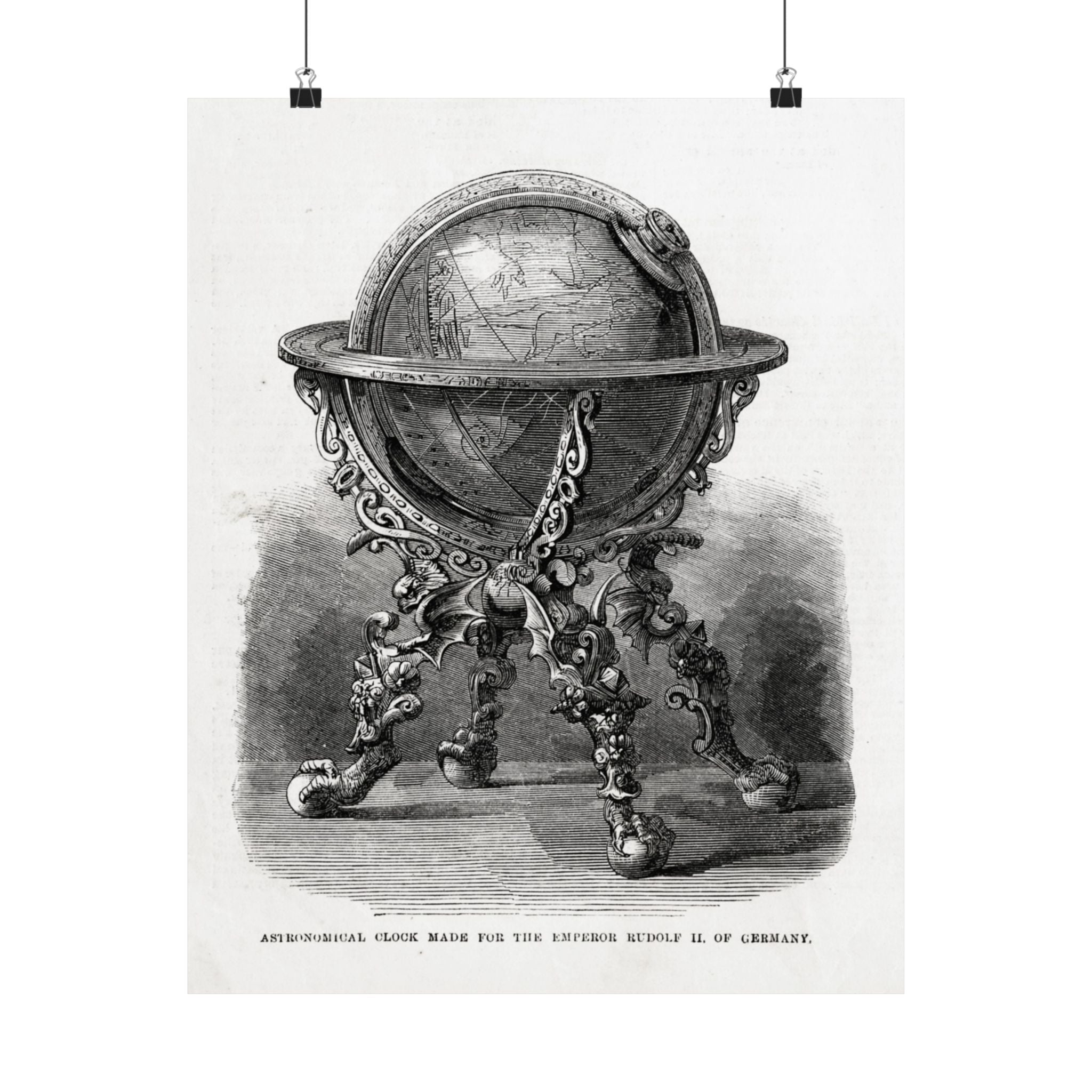 Antique Globe Illustration Matte Vertical Poster — Vintage Scientific Engraving Wall Art