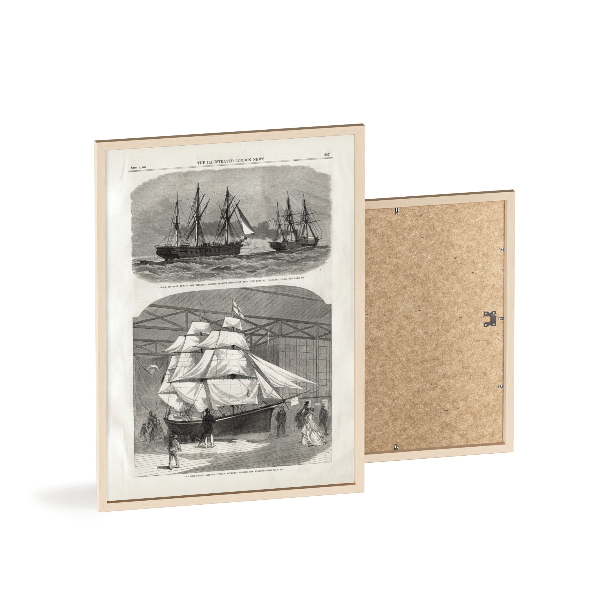 Vintage Nautical Ship Poster with Wooden Frame – Antique Sailing Print Wall Art