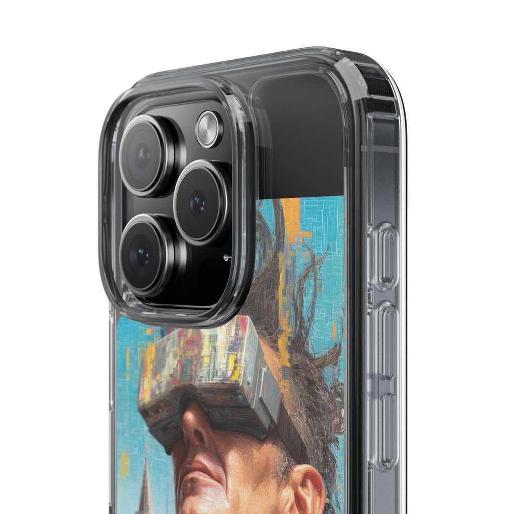 Clear Phone Case — Retro VR Cityscape Illustration