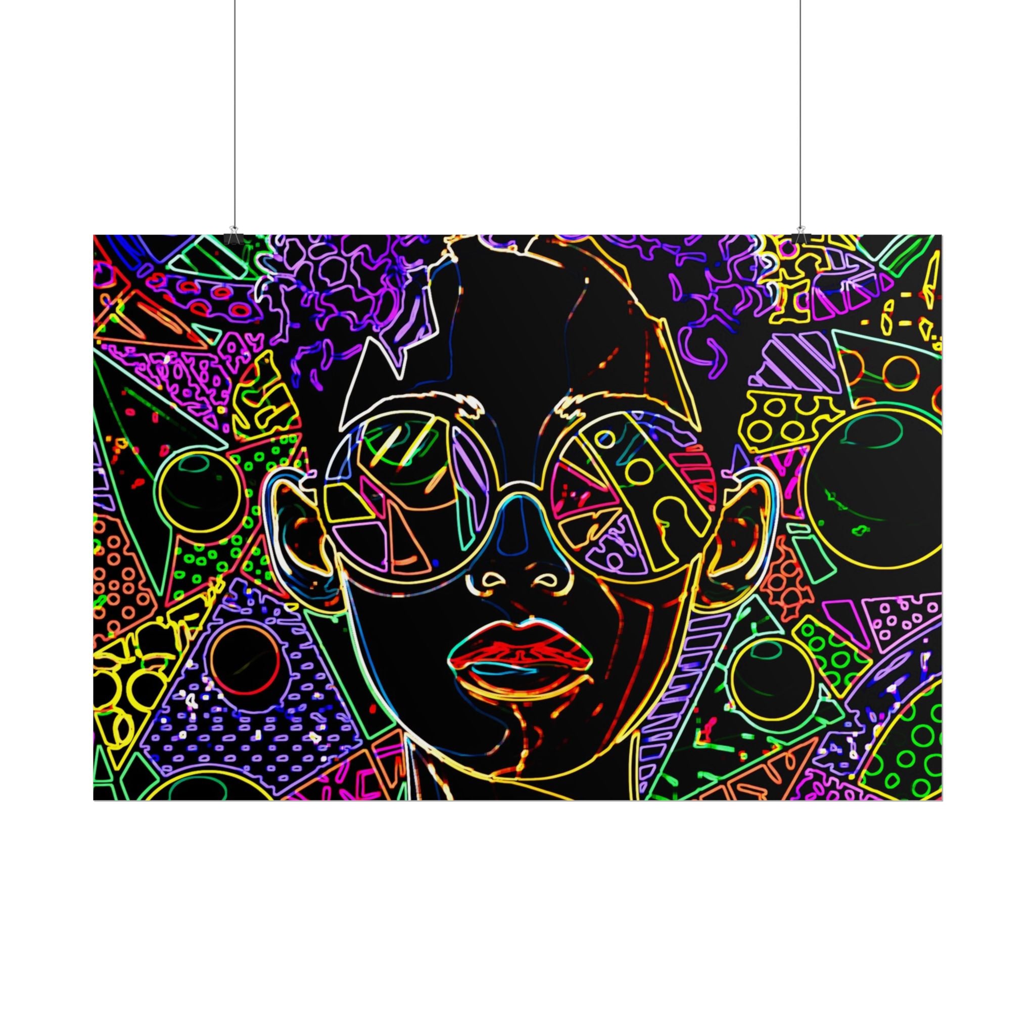 Afrofuturist Neon Portrait Poster