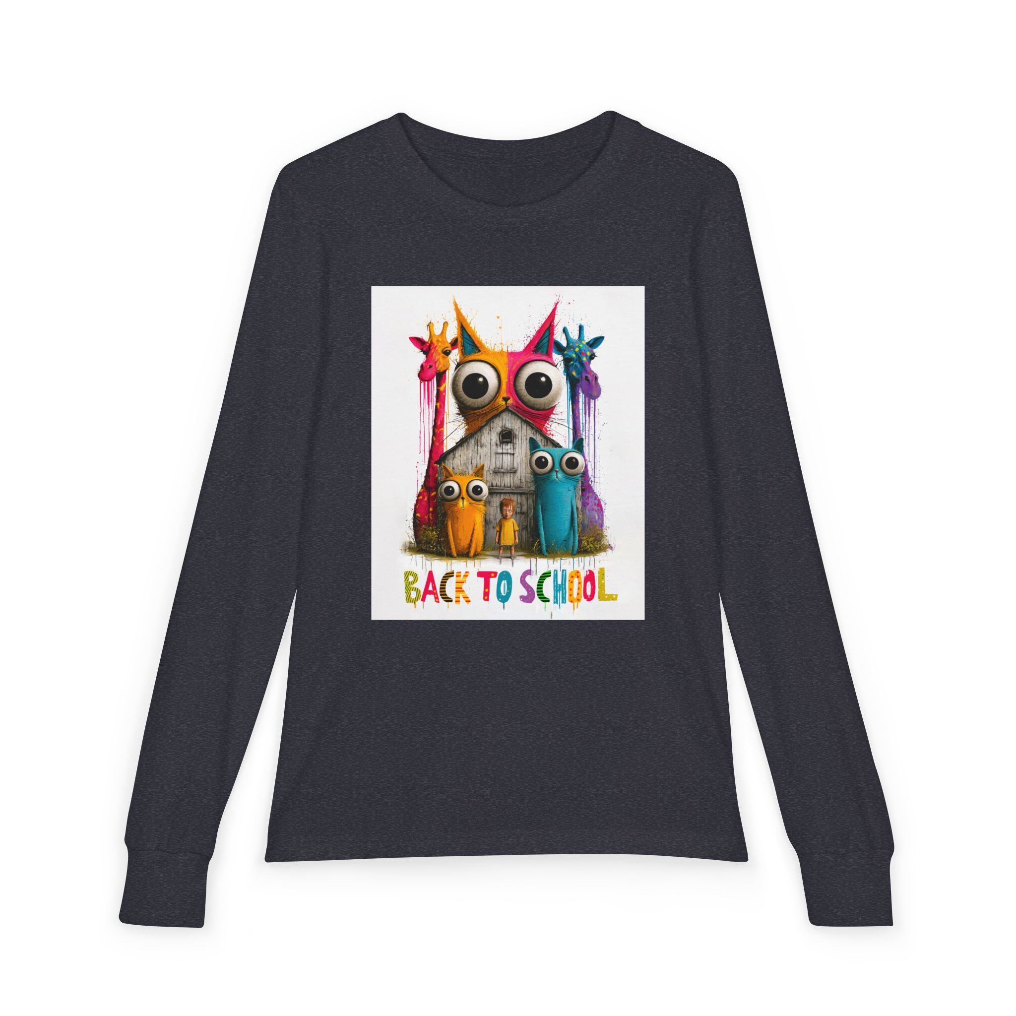 Back to School Youth Long Sleeve Tee — Colorful Owl Schoolhouse Design