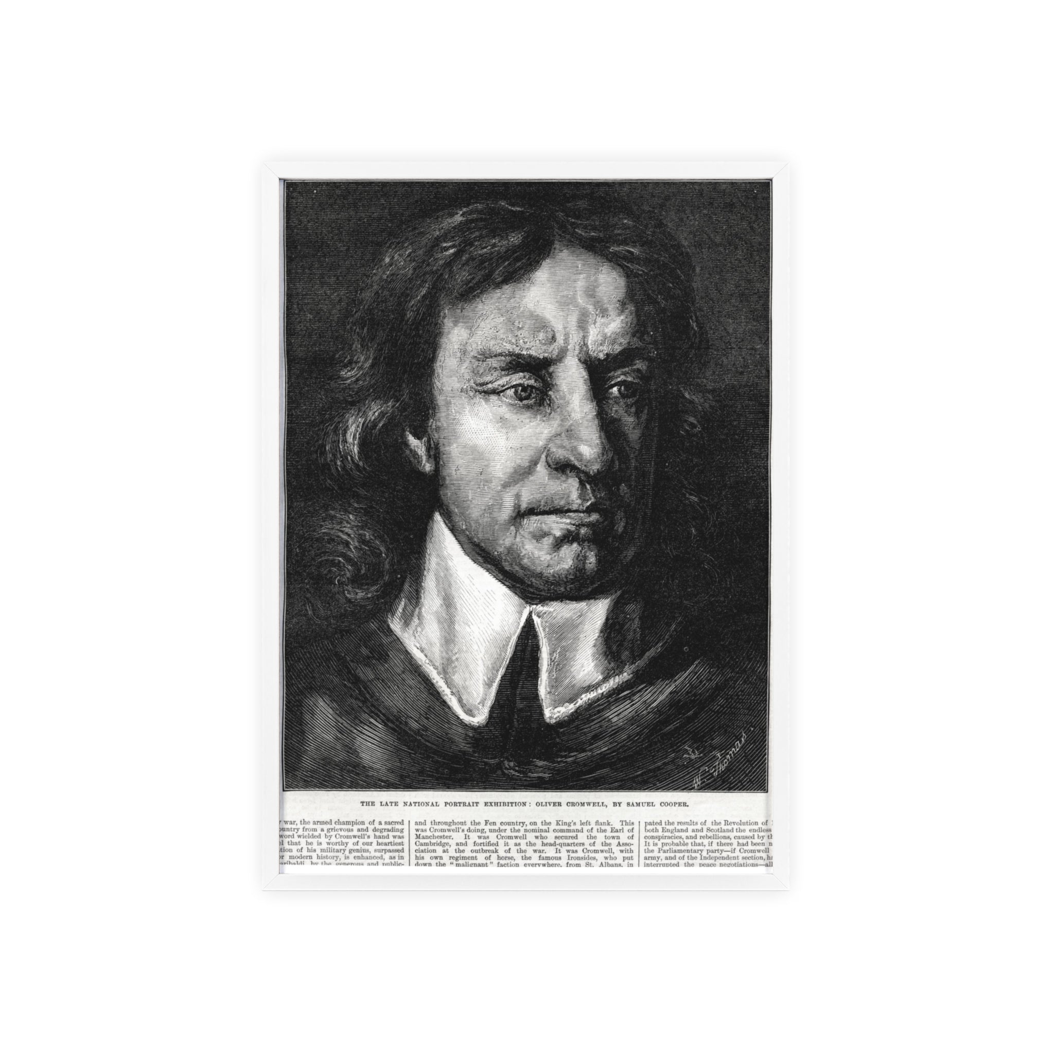 OLIVER CROMWELL. Historical Portrait Poster with Wooden Frame — Vintage Chalk-Style Print