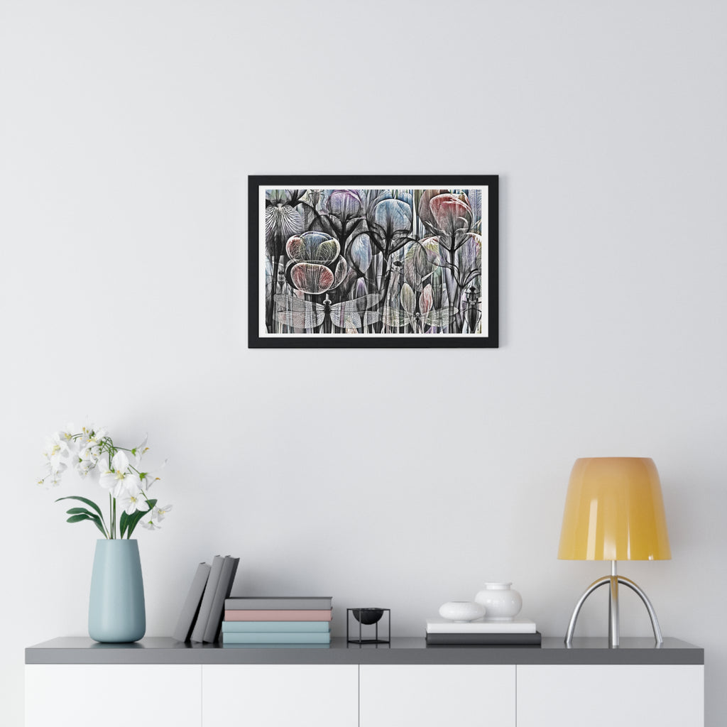 Framed Poster — Dreamy Botanical Dragonfly Art Print