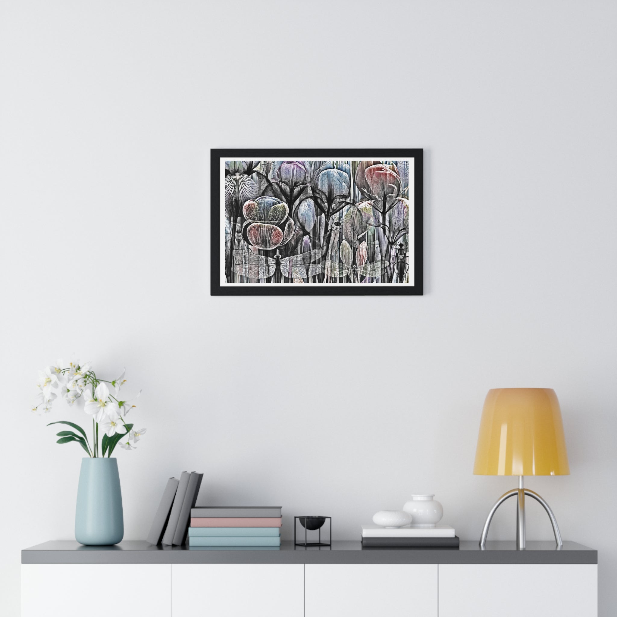 Framed Poster — Dreamy Botanical Dragonfly Art Print