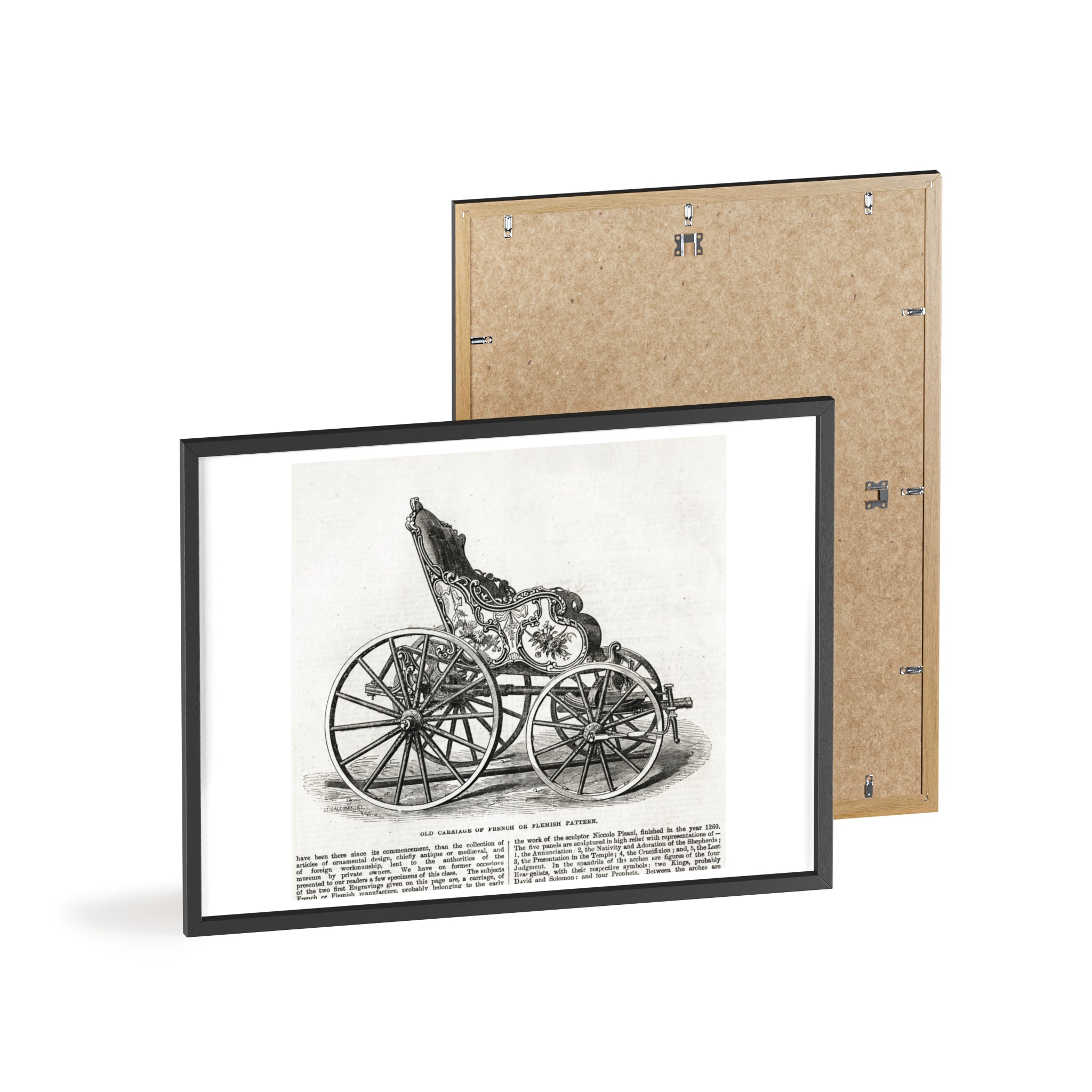 Old Carriage of French or Flemish Pattern. Vintage Carriage Print Poster with Wooden Frame — Antique Transportation Wall Art