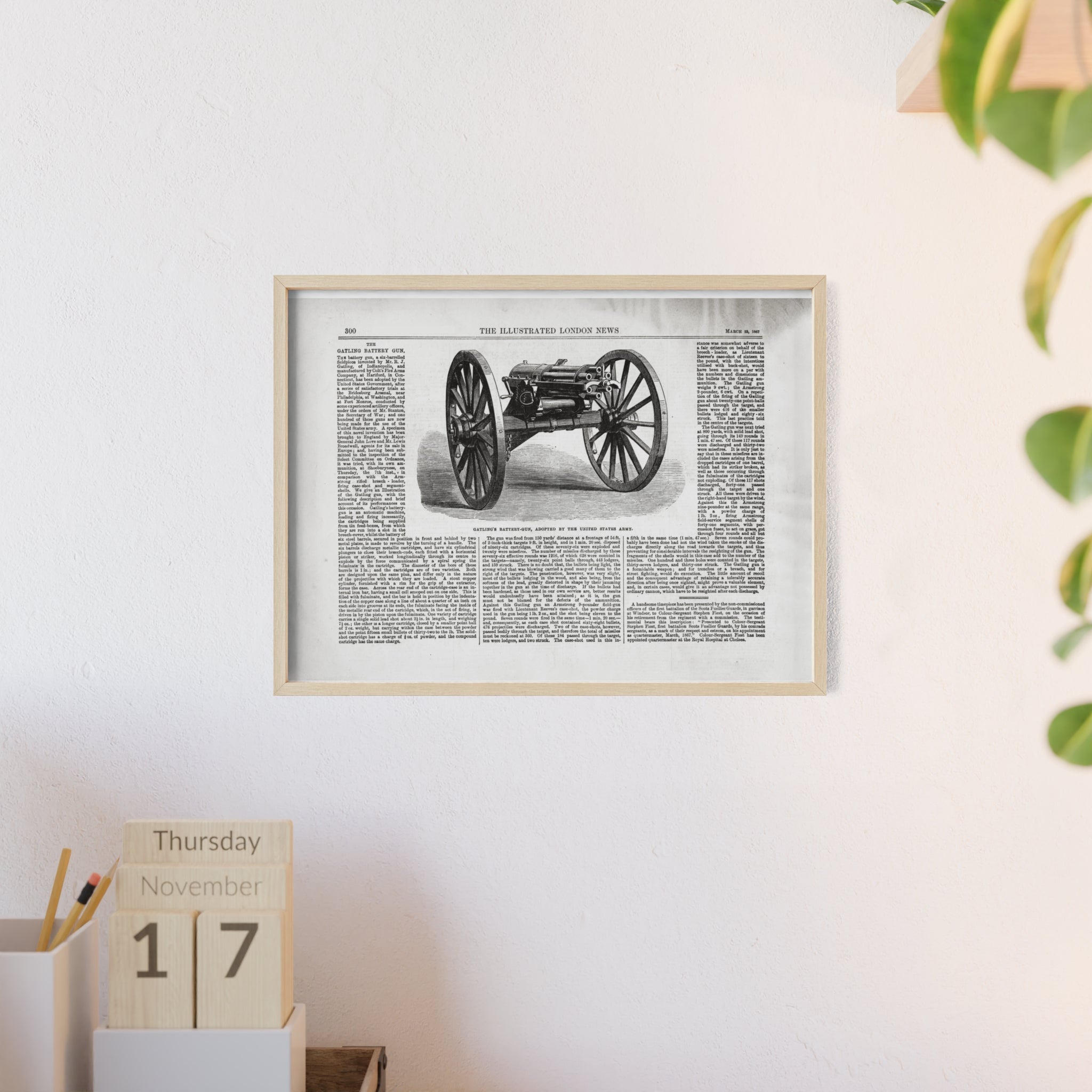 GATLING'S Battery-Gun, adopted by the United States Army. Vintage Cannon Patent Poster with Wooden Frame – Antique Engineering Print