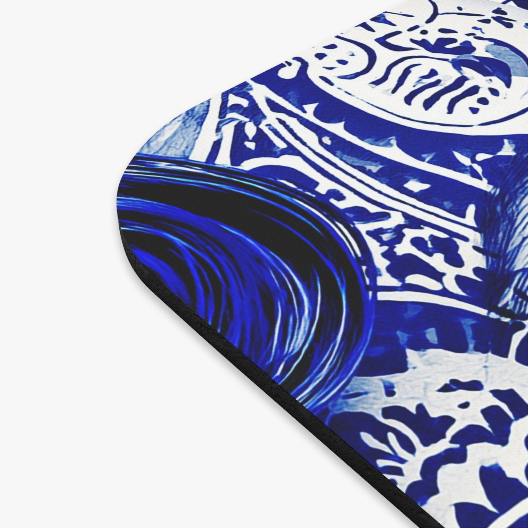 Blue Tile Art Mouse Pad — Musical Violin & Ornamental Face Desk Mat