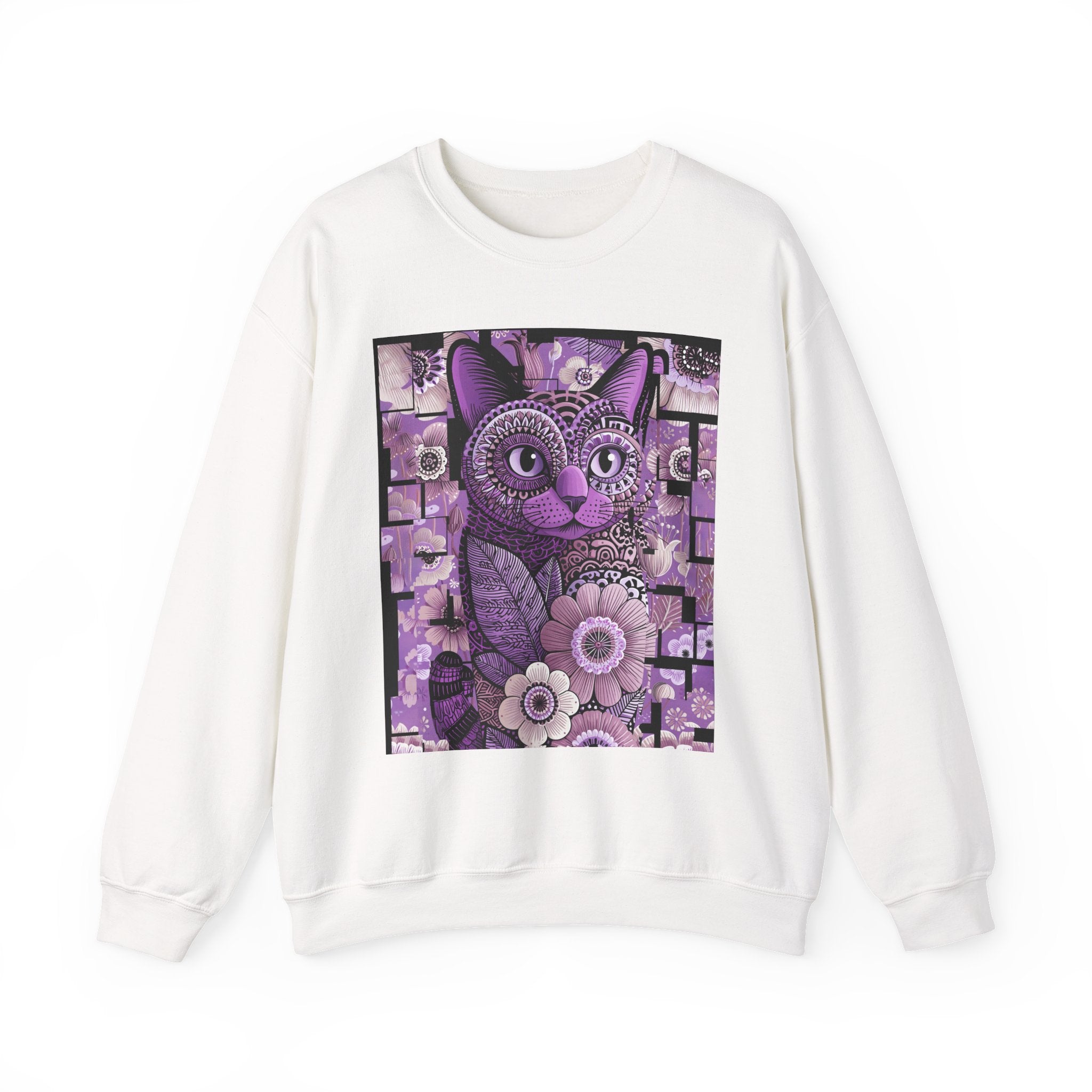 Purple Floral Owl Crewneck Sweatshirt — Whimsical Boho Animal Graphic