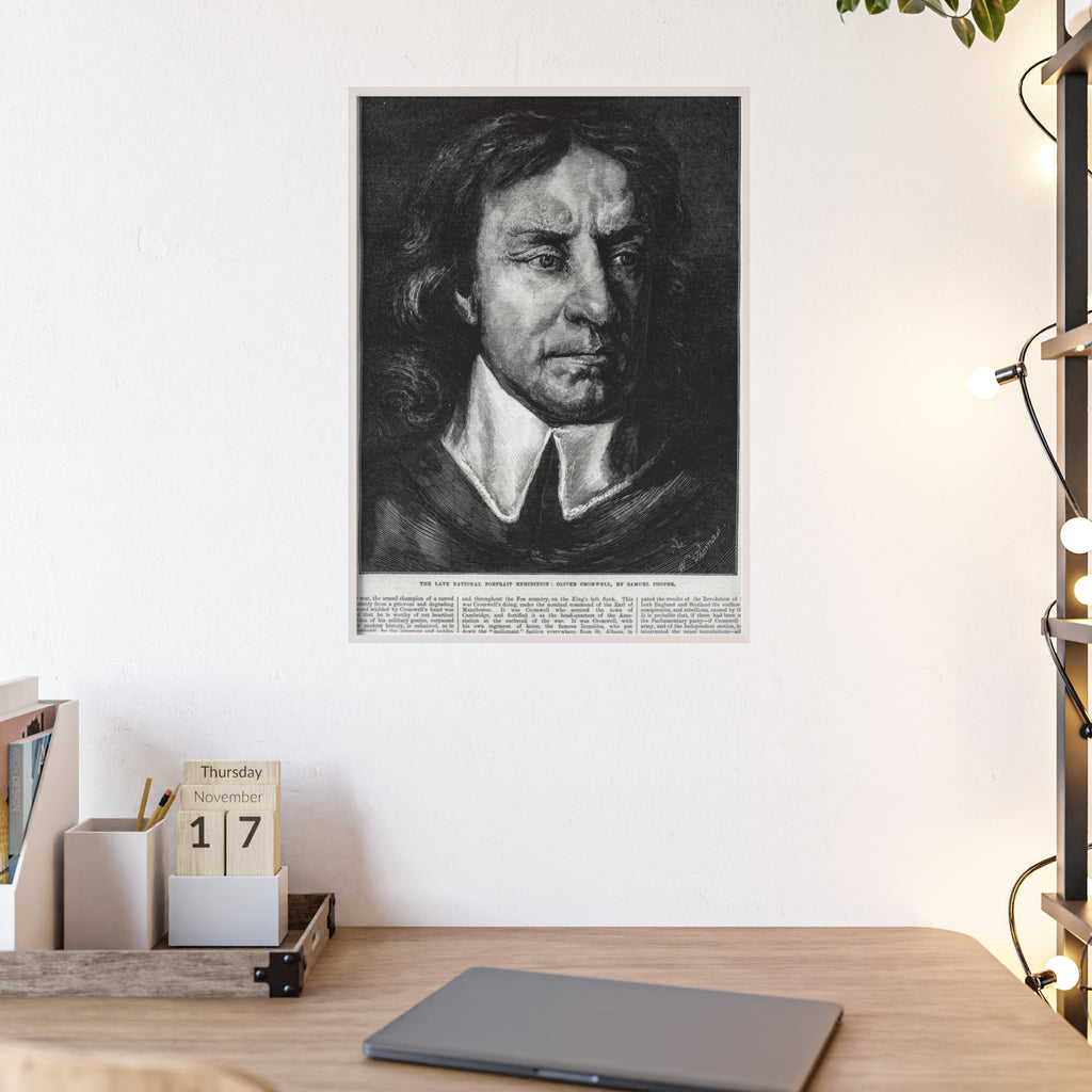 OLIVER CROMWELL. Historical Portrait Poster with Wooden Frame — Vintage Chalk-Style Print