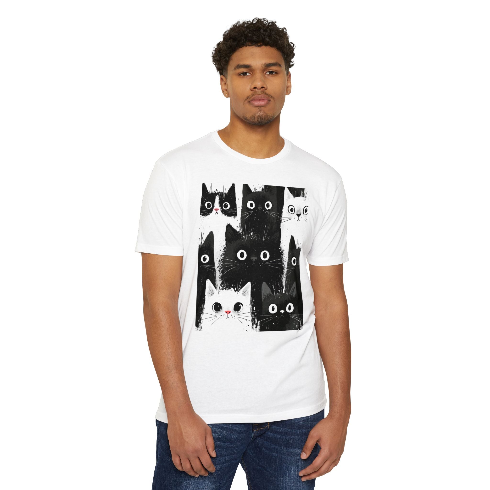 Cat Pack Graphic T-Shirt — Cute Black & White Cats Print