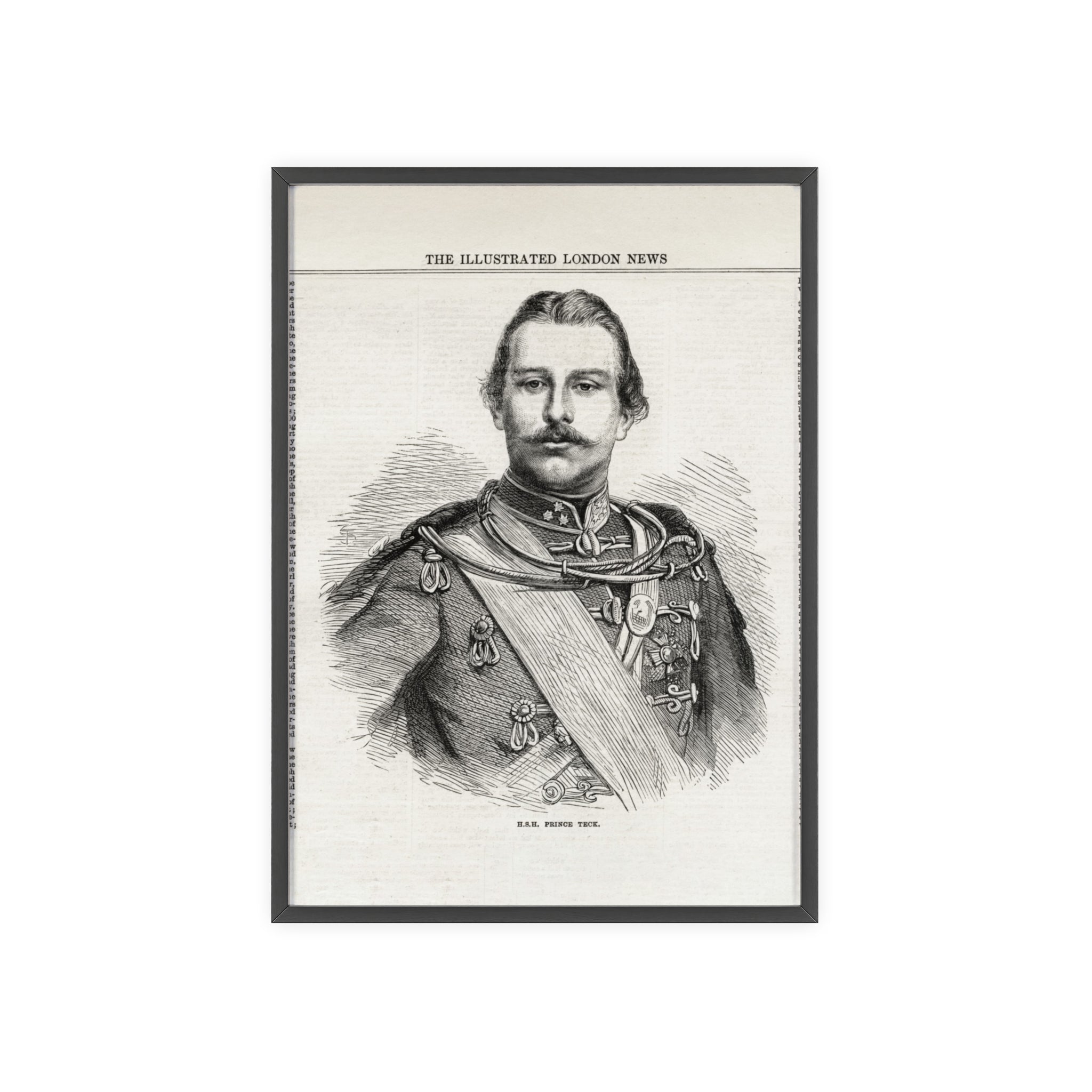 H.S.H. Prince TECK. Vintage Victorian Portrait Poster with Wooden Frame — Illustrated London News Print