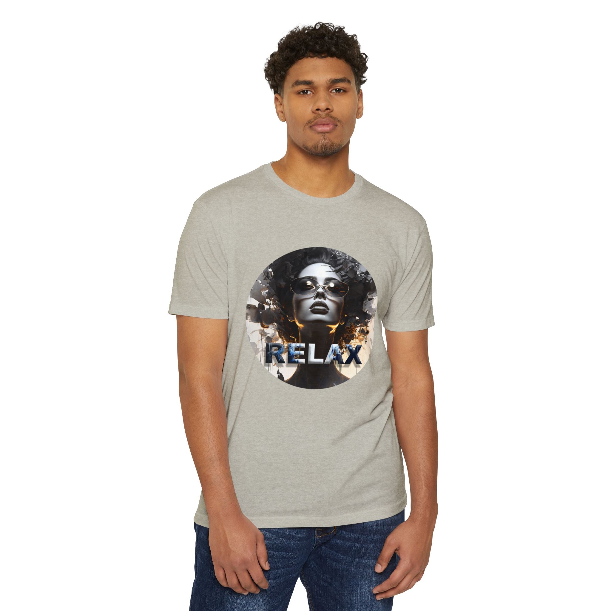 Relax Graphic T-Shirt — Vintage Portrait Tee with 'RELAX' Text