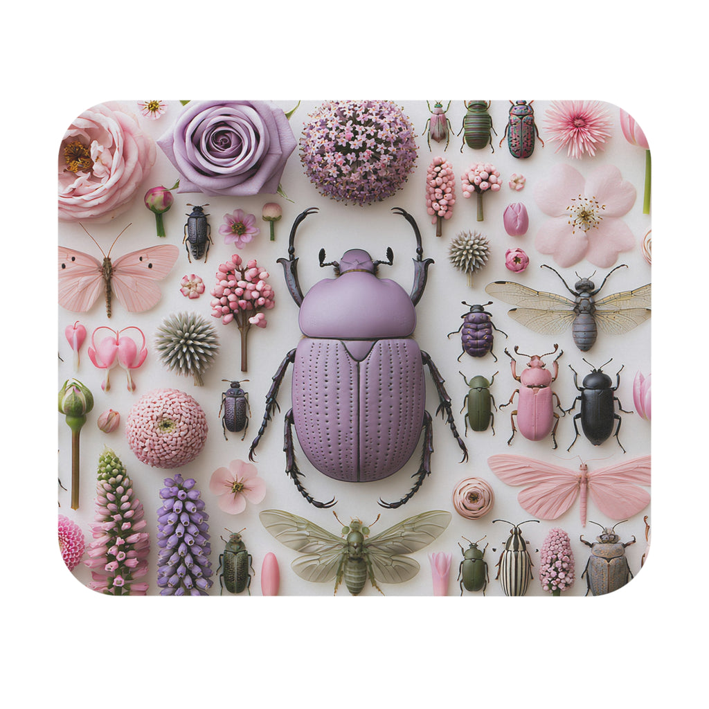 Floral Bug Mosaic Mouse Pad — Pink & Lavender Nature Desk Mat