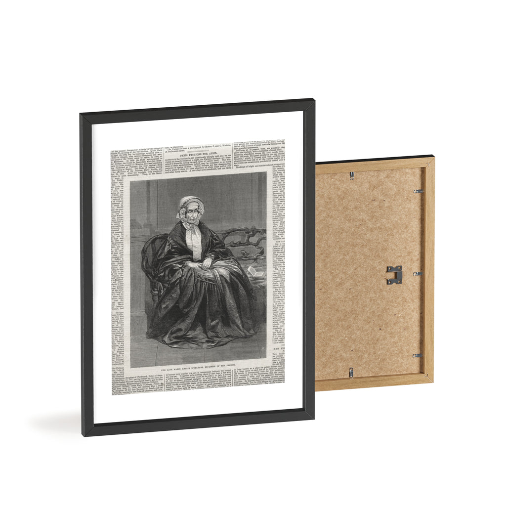 The Late Marie Amelie D'Orleans, Ex-Queen of the French. Vintage Portrait Newspaper Art Poster with Black Wooden Frame