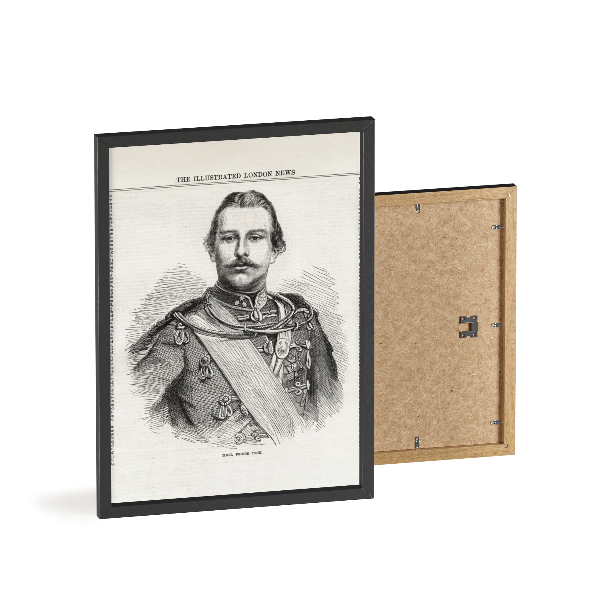 H.S.H. Prince TECK. Vintage Victorian Portrait Poster with Wooden Frame — Illustrated London News Print