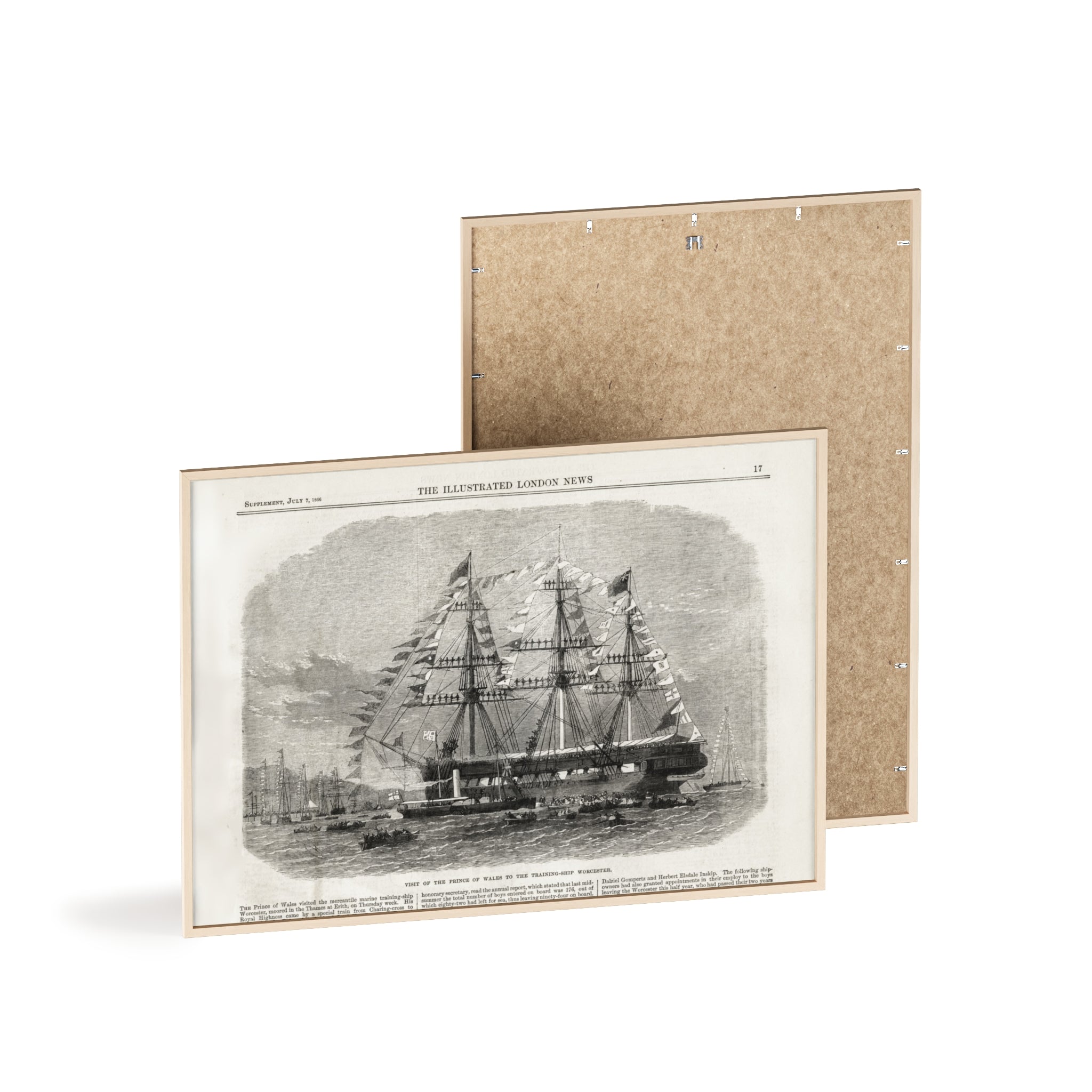 Visit of the Prince of Wales to the Training-Ship Worcester. Framed Vintage Sailing Ship Poster — Nautical Wall Art with Wooden Frame