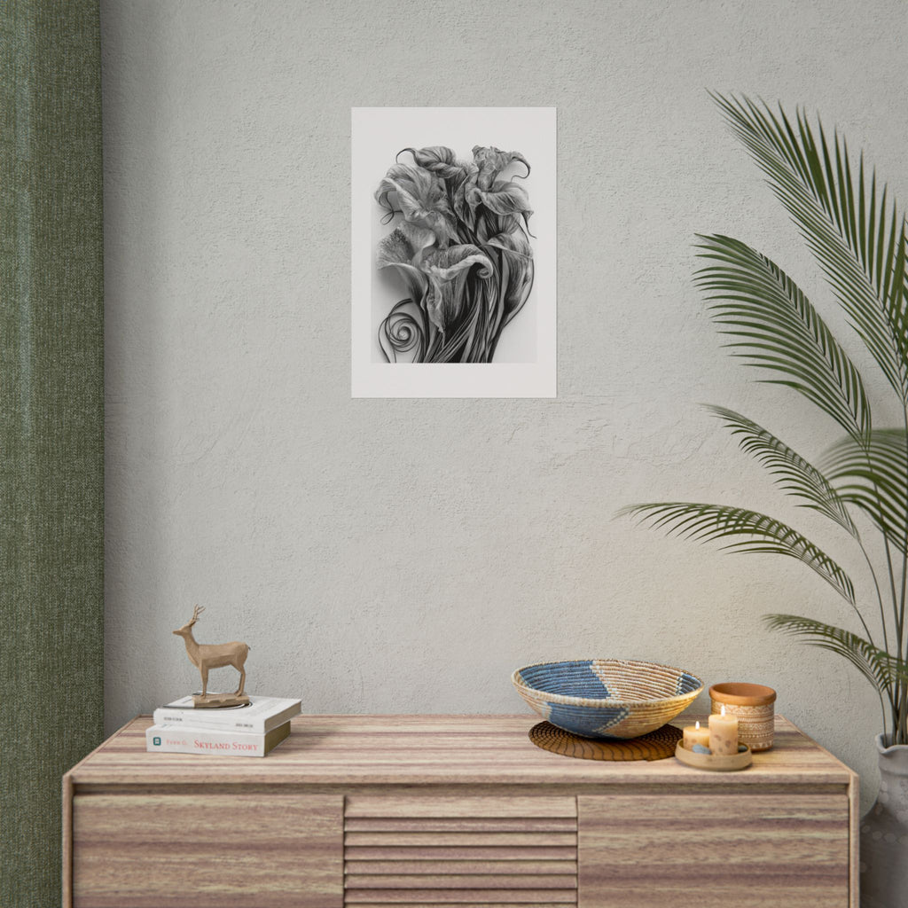 Rolled Poster — Black & White Floral Botanical Art Print