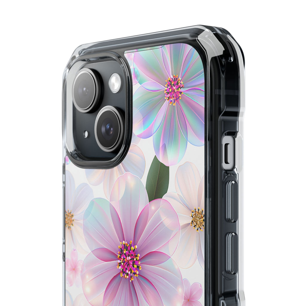 Clear Floral Magnetic Phone Case — Pastel Pink Blossoms, Protective iPhone Cover