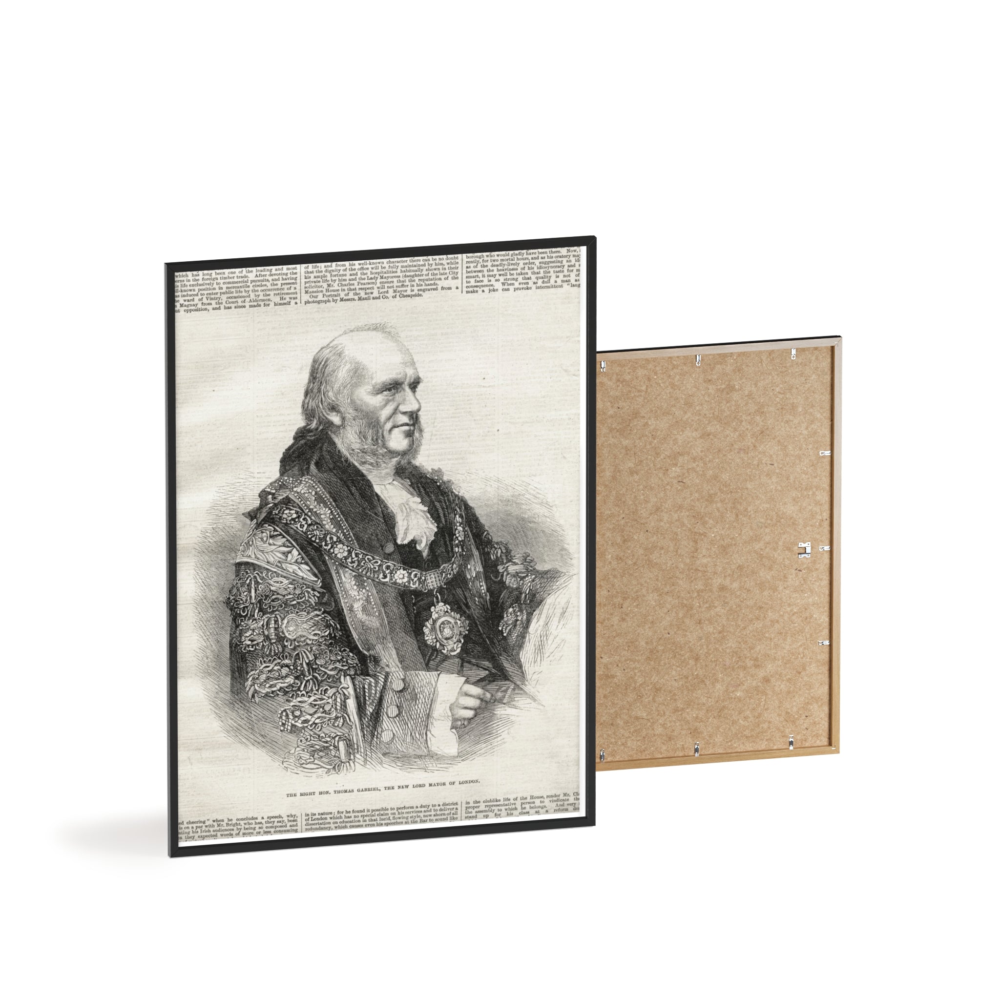 The Right Hon.Thomas Gabriel, the New Lord Mayor of London. Vintage Illustrated Statesman Poster with Black Wooden Frame