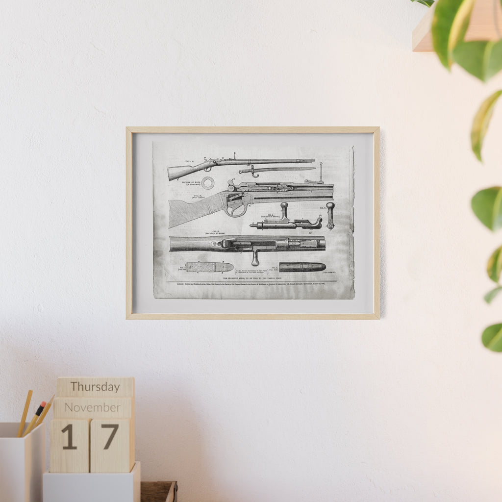 Antique Rifle Patent Poster — Framed Vintage Firearm Print