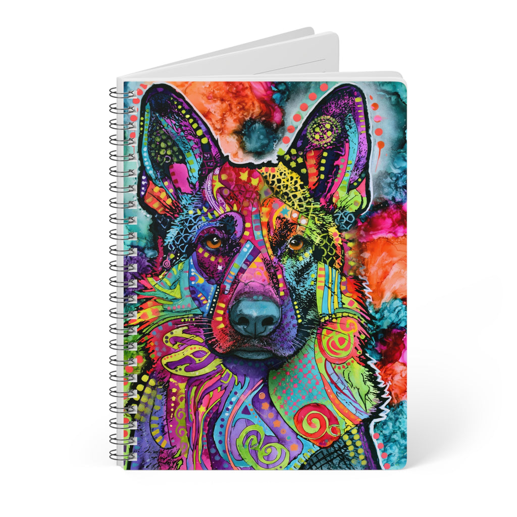A5 Spiral Notebook — Colorful Psychedelic German Shepherd Cover