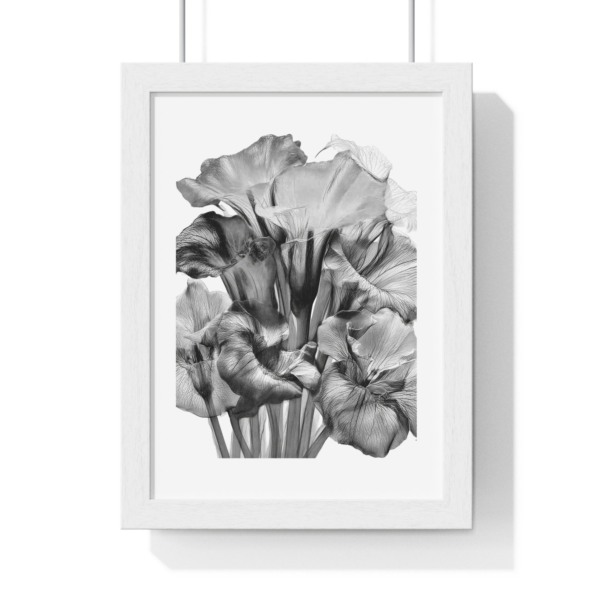 Monochrome Iris Floral Poster — Vertical Framed Wall Art