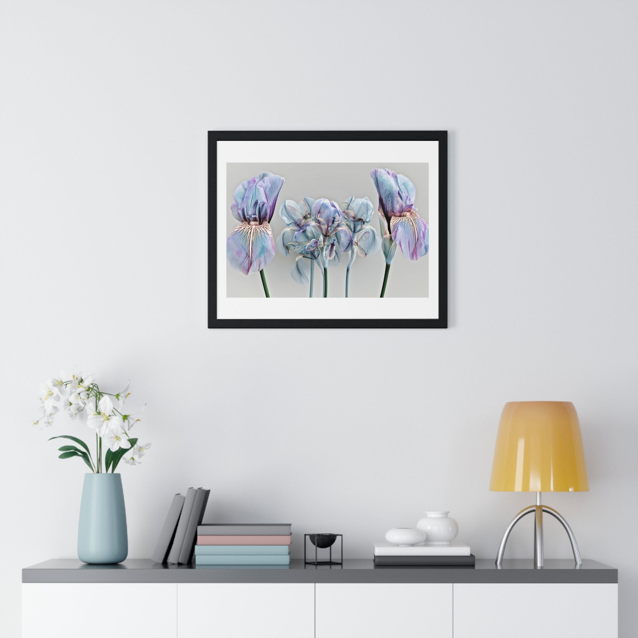 Iridescent Iris Floral Framed Poster — Horizontal Wall Art Print