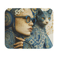 Artistic Blue Cat & Woman Mouse Pad — Decorative Desk Mat