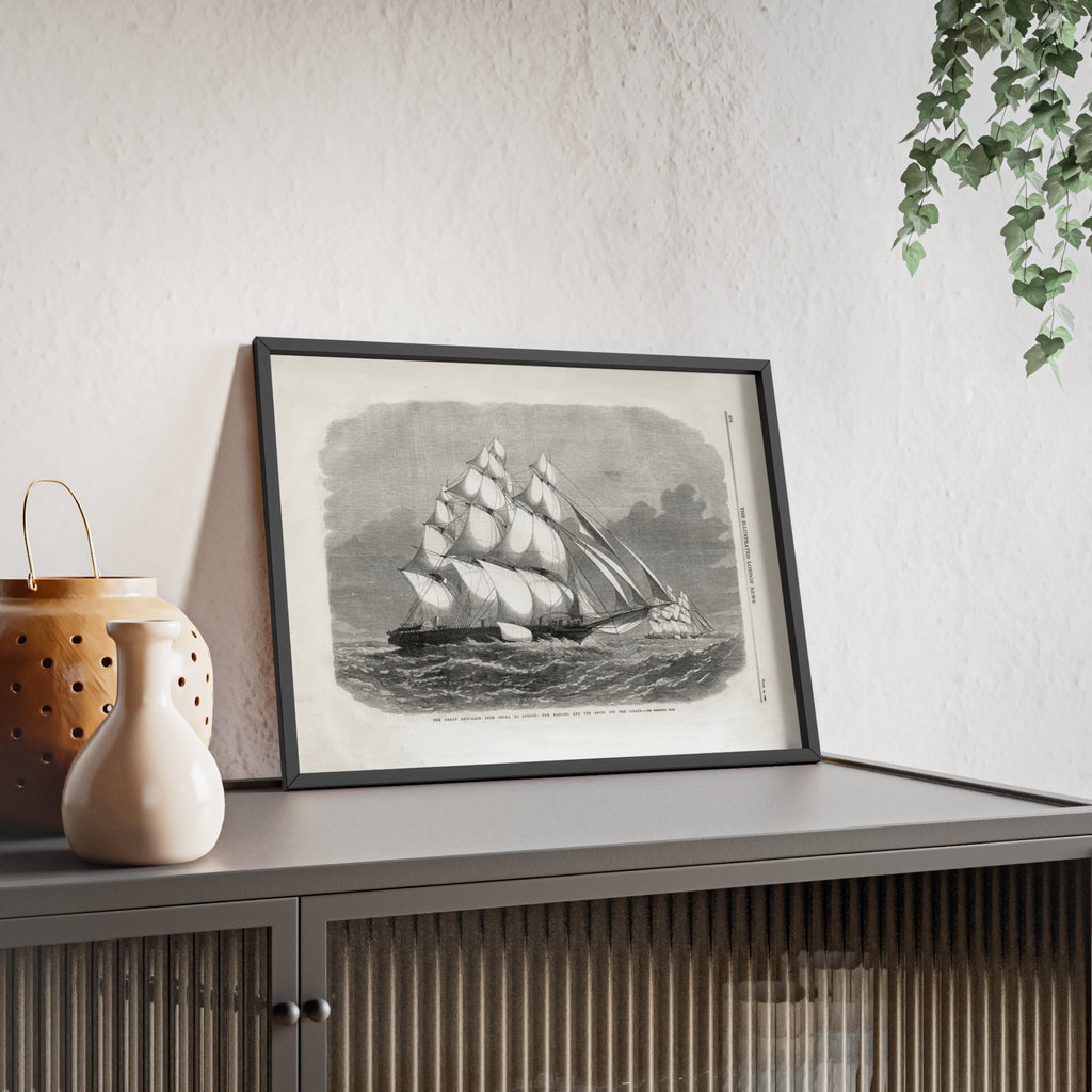 The Great Ship-Race from China to London. Vintage Sailing Ship Wall Poster with Wooden Frame – Nautical Marine Print