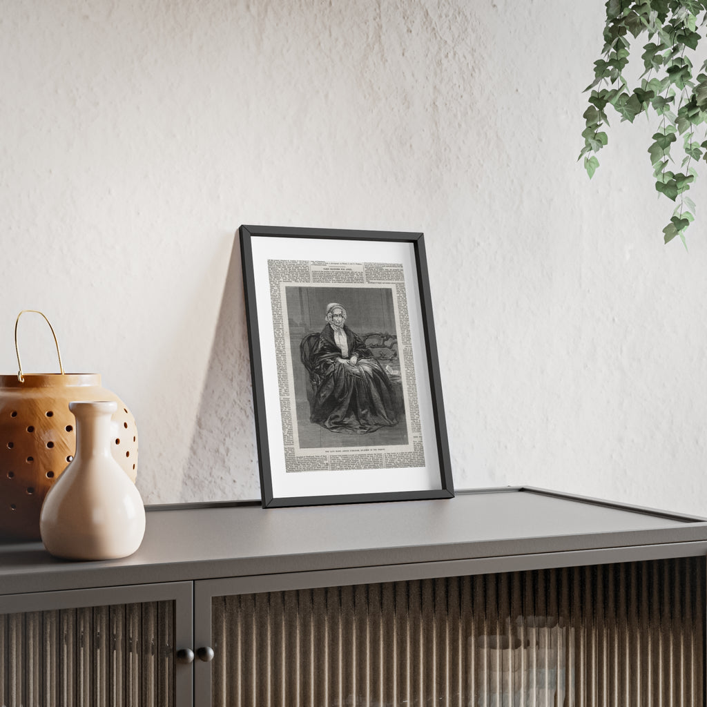The Late Marie Amelie D'Orleans, Ex-Queen of the French. Vintage Portrait Newspaper Art Poster with Black Wooden Frame