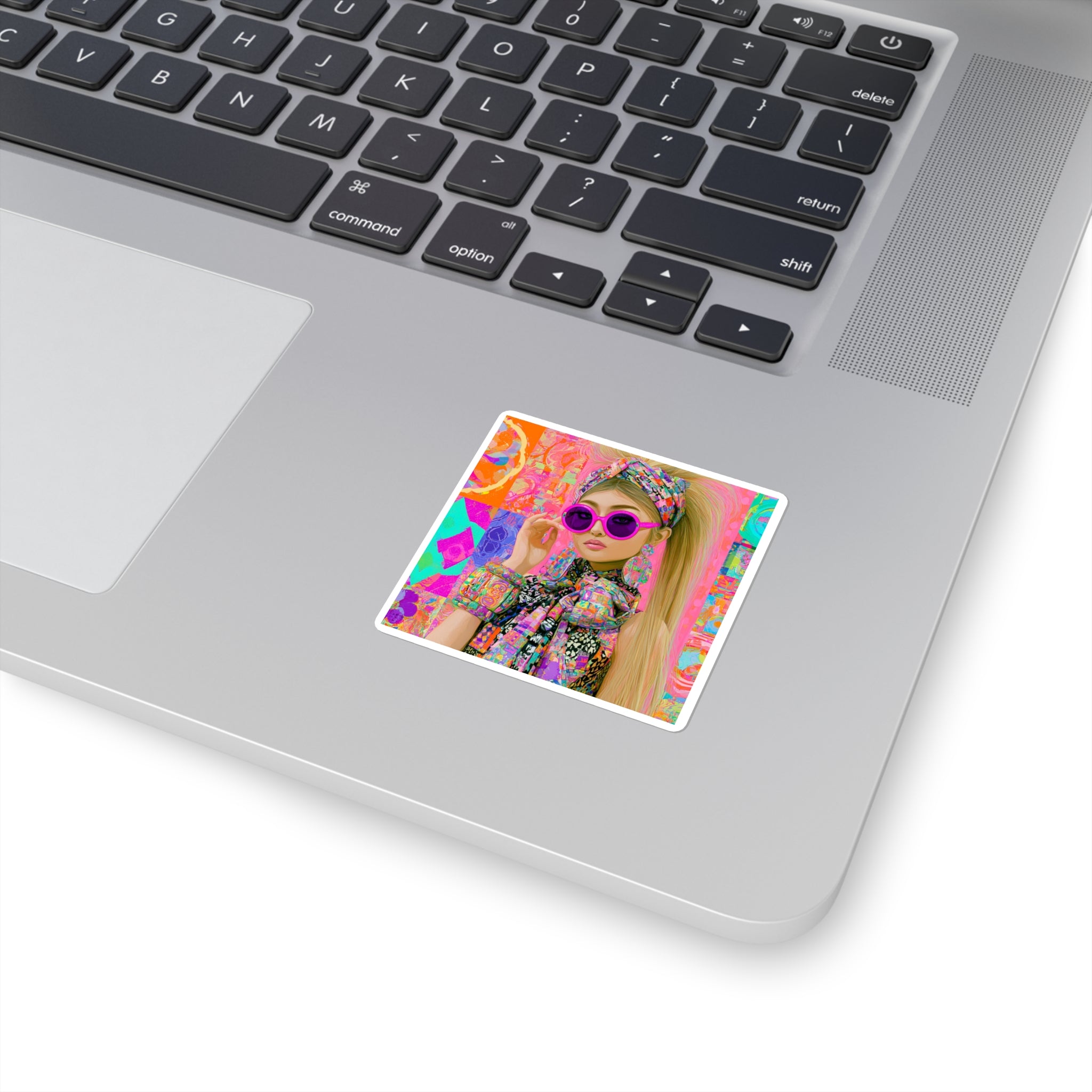 Retro Pop Art Girl Square Sticker — Colorful 60s-Inspired Fashion Decal for Laptops & Journals