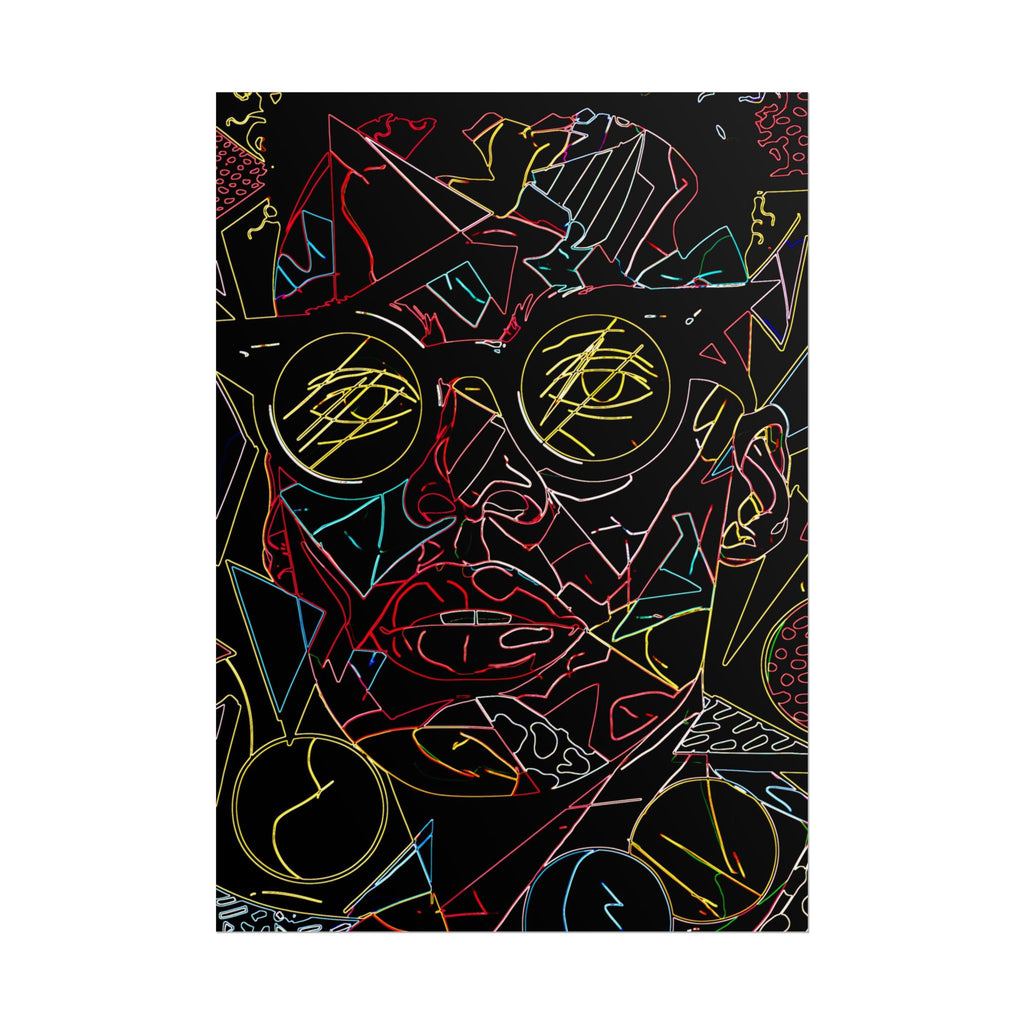 Abstract Neon Line Art Poster – Stylized Sunglasses Face Rolled Art Print