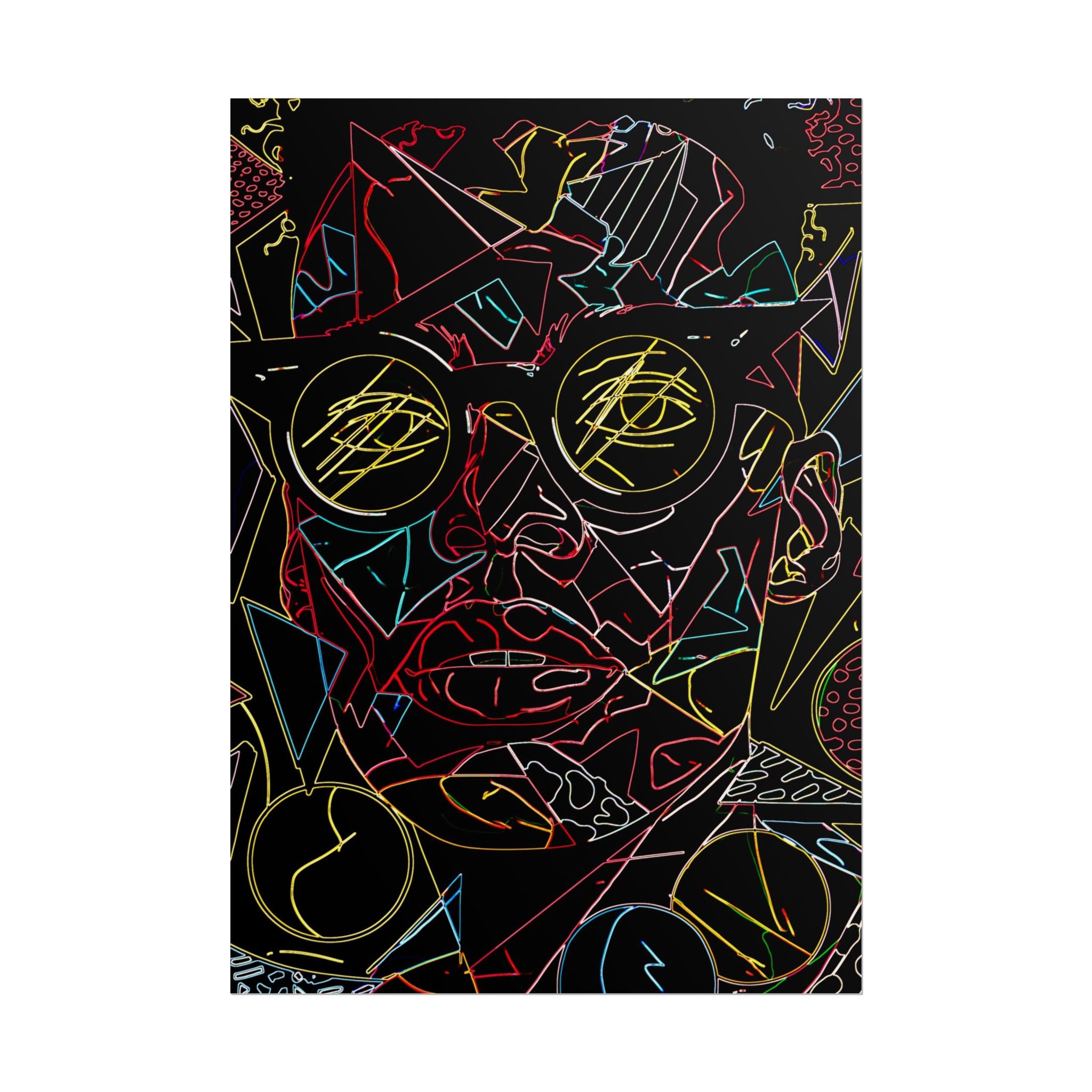 Abstract Neon Line Art Poster – Stylized Sunglasses Face Rolled Art Print