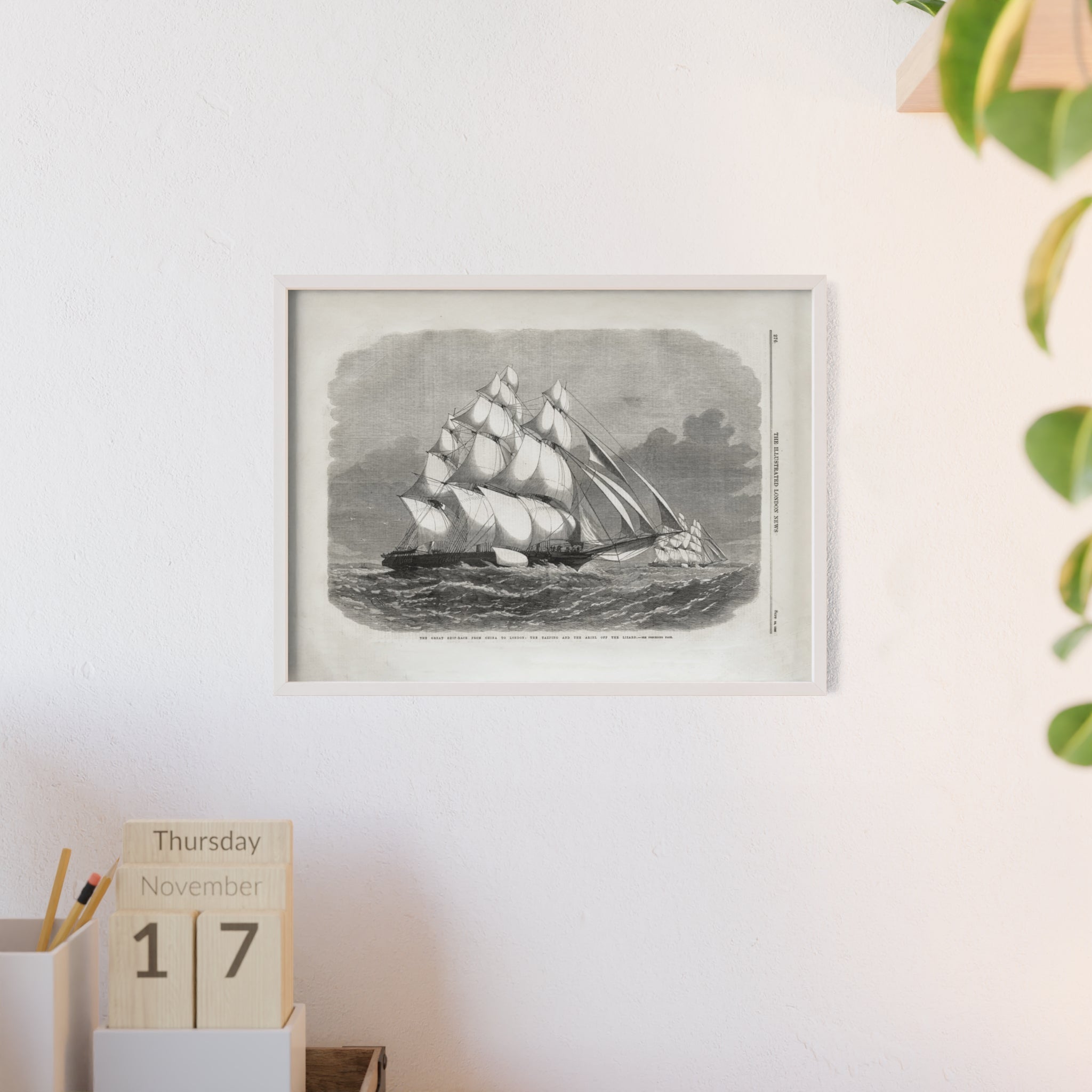 The Great Ship-Race from China to London. Vintage Sailing Ship Wall Poster with Wooden Frame – Nautical Marine Print