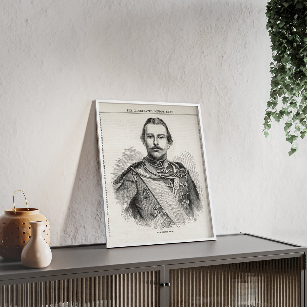 H.S.H. Prince TECK. Vintage Victorian Portrait Poster with Wooden Frame — Illustrated London News Print